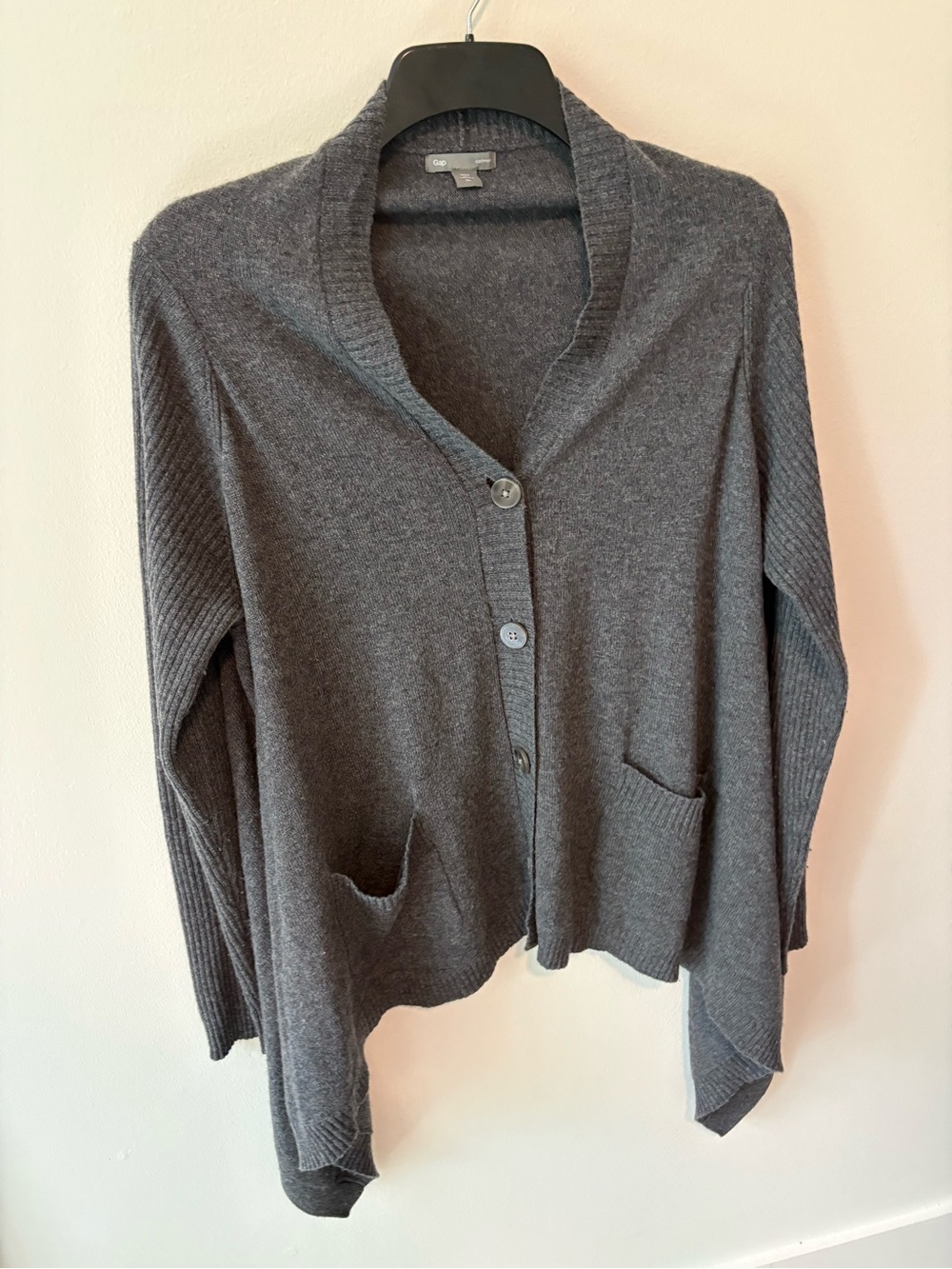 Luxury Lagenlook 100% Cashmere Hygge Cozy Draped Button Pocket Cardigan Size XL